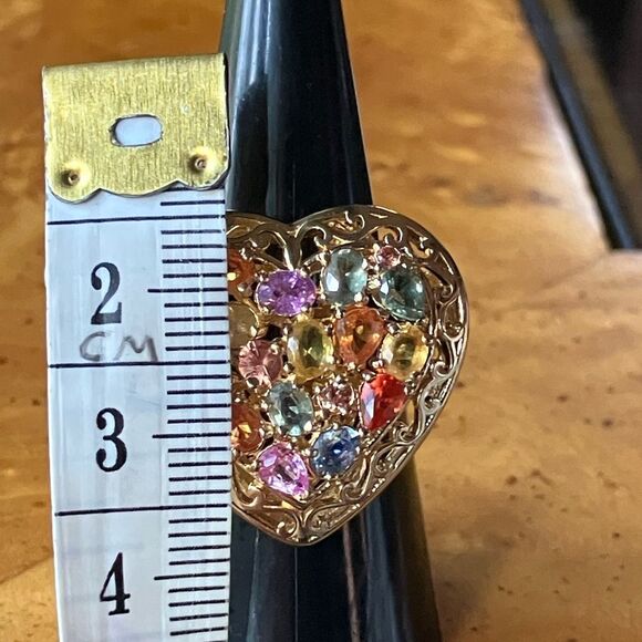 Natural Sapphire Sterling Silver Heart Ring Size 7.25 - Picture 7 of 9